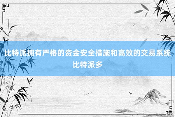 比特派拥有严格的资金安全措施和高效的交易系统比特派多